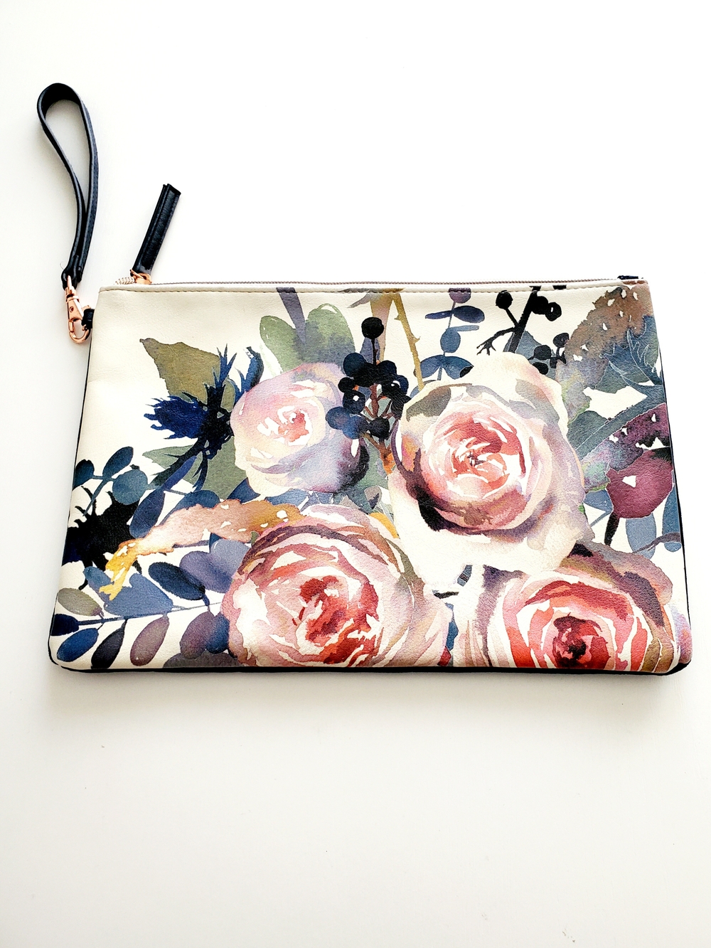 Floral Watercolor Zip Wristlet Clutch - Pink & Cream
